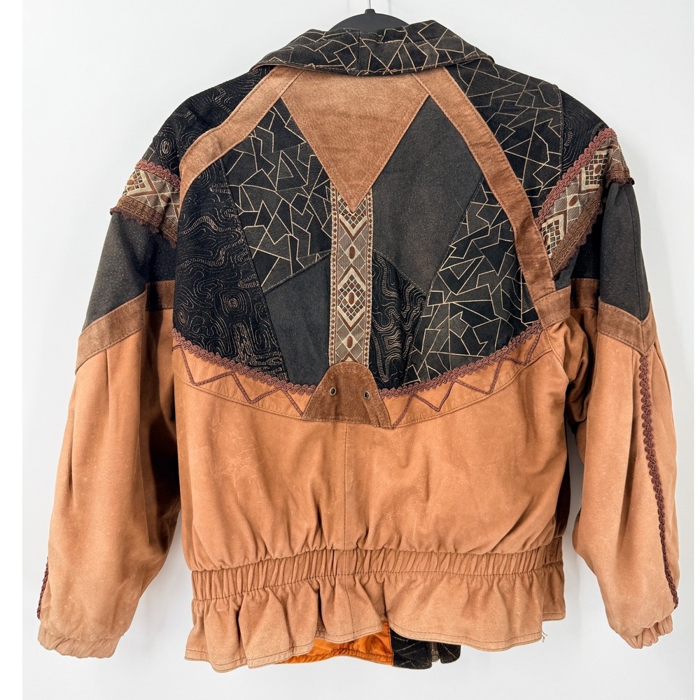 Vtg 80s 90s Hair Brand Patchwork Leather Jacket Womens M rocker faded western